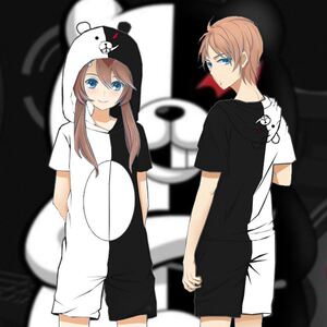 弹丸论破二次元动漫周边睡衣男夏季短袖黑白熊cos连体居家服男女