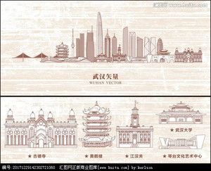 武汉 地标建筑线稿矢量图城市线描手绘旅游宣传海报ai素材1