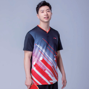 正品李宁lining乒乓球服男成人比赛服运动服短袖马龙排汗t恤圆领
