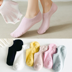 全棉夏季薄款网面透气吸汗糖果六色女式浅口隐形超短船袜子简约