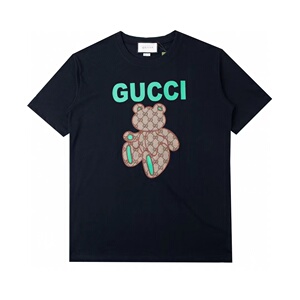 gucci/古驰 男女同款gg老花小熊贴布刺绣圆领棉质短袖t恤宽松情侣