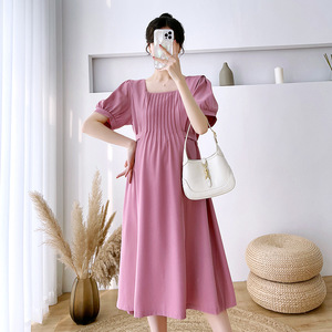 孕妇连衣裙夏装新款大码显瘦收腰遮肚不显怀法式高级感气质长裙子