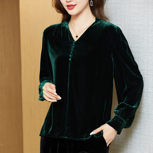 桑蚕丝金丝绒洋气小衫新款高端真丝绒上衣女高贵丝绒真丝高档妈妈