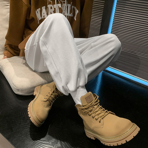 搭配马丁靴的裤子男春秋潮牌hiphop美式卫裤高级感白色束脚运动裤