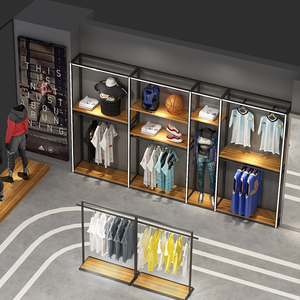 服装店展示架带灯发光户外运动服装展示柜高端男装店货架陈列架