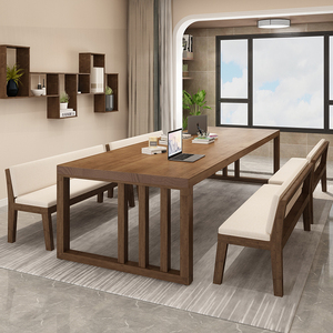 实木客厅大长书桌工作台家用现代简约多人学习桌原木办公桌写字桌