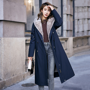 派克服女冬水貂毛内胆中长款过膝貂皮大衣整貂新款尼克服皮草外套