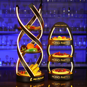 酒吧发光创意果盘架ktv专用蛋形多层三层铁艺亚克力led商用水果