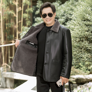 中老年皮衣男爸爸冬装外套中年男士冬季加绒加厚皮夹克老年人棉衣