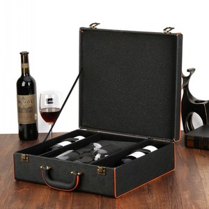 新款红酒包装盒皮盒双支装带酒杯 拉菲葡萄酒包装盒子2只礼盒定制
