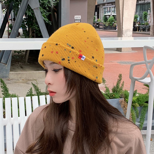 姜黄针织帽女冬季韩版ins日系学生毛线保暖小众大头围显脸小护耳