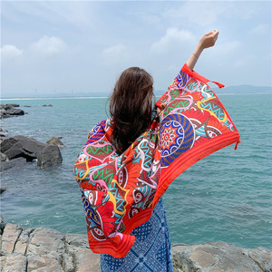 沙滩披肩防晒超大纱巾围巾两用百搭长款丝巾夏季薄款海滩三亚旅游