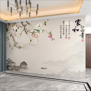 新中式电视背景墙壁纸花鸟墙纸现代简约客厅影视墙布沙发装饰壁画