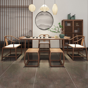 新中式茶桌椅现代简约实木民宿茶桌椅禅意泡茶桌茶台茶几茶室家具