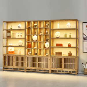 新中式博古架榆木茶叶展示架货柜现代简约实木书柜落地隔断置物架