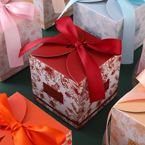 新款結婚喜糖盒紙盒創意網紅中式糖袋婚慶禮盒花卉手繪手拎包裝盒