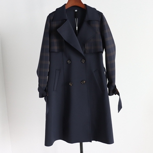 依瑞轩22a-2219凯思淇双排扣系带中长款空气层风衣外套2022春装女