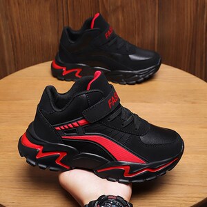 巴拉释步男童鞋子2022年新款春季皮面男孩儿童运动鞋黑色中大童跑