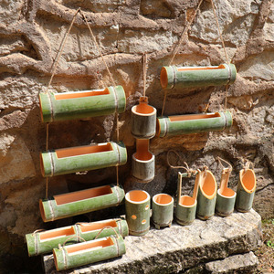 竹筒花盆竹子花盆幼儿园种植盆装饰壁挂水培花瓶多肉植物花盆