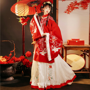 魔都霓裳原创明制花嫁云间汉服女立领长衫一片裙中国风全套非古装