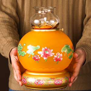 琉璃莲花酥油灯调光防风油灯灯盏供佛油灯长明灯佛灯佛前供灯家用