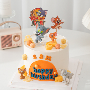 网红猫和老鼠蛋糕装饰摆件汤姆杰瑞小老鼠公仔儿童生日奶酪模具