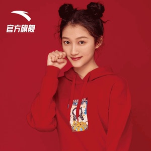 安踏卫衣2020新款女官网旗舰运动休闲圆领套头红色卫衣女169377211人