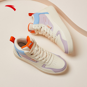 安踏高帮板鞋女鞋春季彩色厚底运动鞋百搭时尚休闲鞋子潮流滑板鞋