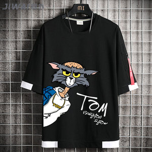 夏装男生短袖t恤男宽松潮流恶搞汤姆猫体恤打底衫港风ins半袖衣服