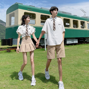 情侣装套装夏季2022新款潮流衬衫学院风裙子女学生jk制服全套短袖