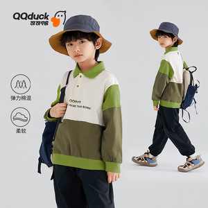 QQduck可可鸭童装春季新款男童polo衫拼接撞色长袖T恤中大童上衣