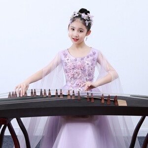 2021新款春季古筝演出服儿童礼服古装修身古风中国风女团表演服