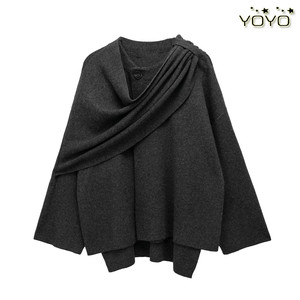 YOYO 欧美风外贸女装新款2023不对称围巾短款针织大衣外套2756100