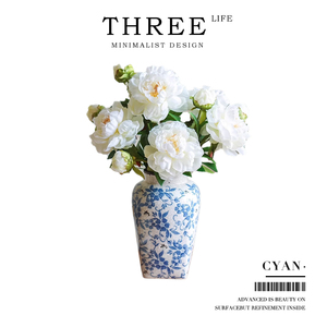 Tlife·Cyan·花瓶新中式青花瓷器陶瓷客厅复古冰裂纹摆件 | 青花