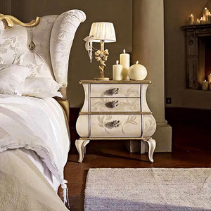 法式床头柜新古典复古做旧床边柜欧式床头柜卧室收纳柜实木雕花柜
