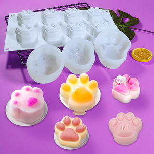 8连大号猫爪硅胶模具DIY卡通狗爪慕斯冰淇淋钵仔糕布丁手工皂磨具