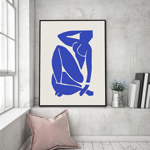 克莱因蓝抽象人物艺术装饰画单幅竖版挂画横版现代简约创意墙壁画