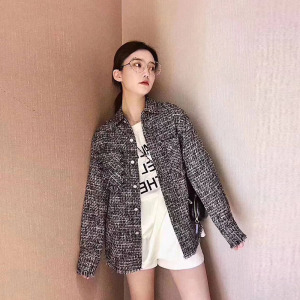 正品哥弟新款2021春款百搭盐系衬衫小香风毛呢外套女ins潮1400398