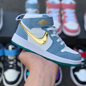 儿童aj1魔术贴冰雪奇缘童鞋新款男女高帮篮球鞋中大童板鞋