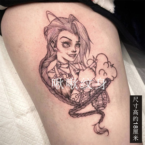 啾啾 金克丝纹身贴cos英雄联盟lol暴走萝莉花臂黑白纹身贴纸酷炫
