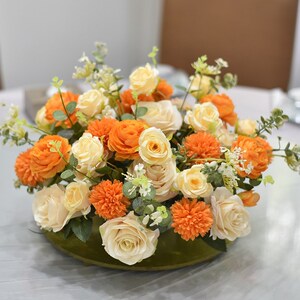 酒店餐桌花仿真花大圆桌摆花宴会装饰台花桌花圆形转盘花大型插花