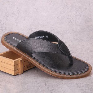 夏季牛筋底人字拖男头层牛皮夹脚拖鞋软底防滑透气一字拖男鞋品牌