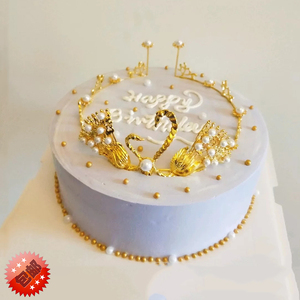 天鹅皇冠蛋糕装饰摆件王冠金色网红生日派对头饰女王公主珍珠皇冠