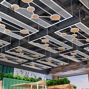 工业风天花空中悬挂铁架装饰铁艺餐厅创意顶上铁丝网镂空吊顶定制