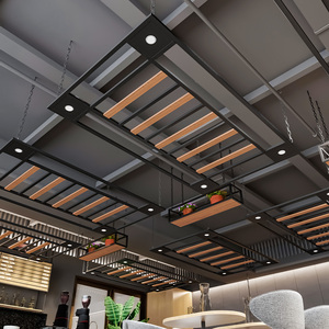 工业风理发店铁艺镂空装饰餐厅天花铁网顶上管道创意悬空吊顶定制