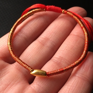 晶乾珠宝纯金大米粒手链新年本命年黄金礼品硬金999足金红绳宝宝