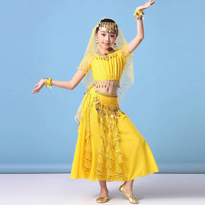 新款印度舞儿童演出服天竺少女舞蹈服长裙女童肚皮舞服装异域风情