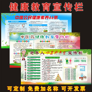 中国公民健康素养66条教育宣传栏防溺水贴画海报社区中医药健康画