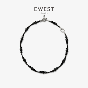 EWEST艺未 小众设计渐变串珠毛衣链黑色玛瑙项链女颈链简约锁骨链
