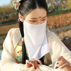 面纱古风汉服女夏季天遮阳遮脸防晒防紫外线纯色挂耳面罩口罩脸罩